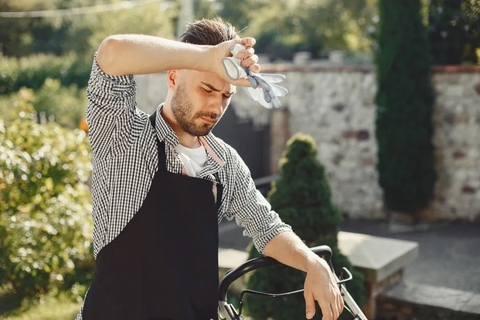 Paysagiste en train d'entretenir un jardin avec un secateur
